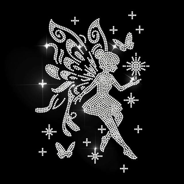 Calcomanía de mariposa, hada, diamantes de imitación, para planchar, alas de flores, parche de transferencia de calor con estrellas brillantes, apliques para reparar ropa