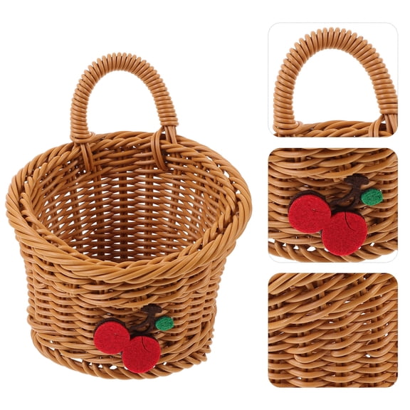 HAMPPLIES Light Brown Wall Mounted Woven Storage Basket for Kitchen Organization, Hanging Fruit Holder and Sundries Storage