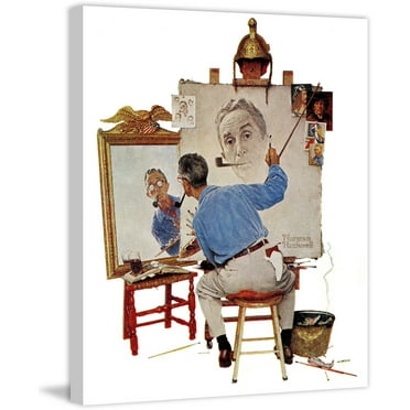 Marmont Hill "Triple Self-Portrait" by Norman Rockwell Painting Print on Canvas