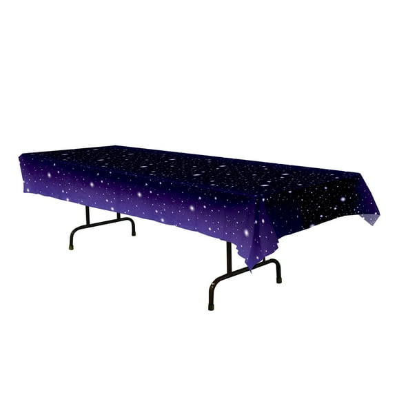 Club Pack of 12 Purple and White Starry Night Rectangular Tablecovers 54" x 108"