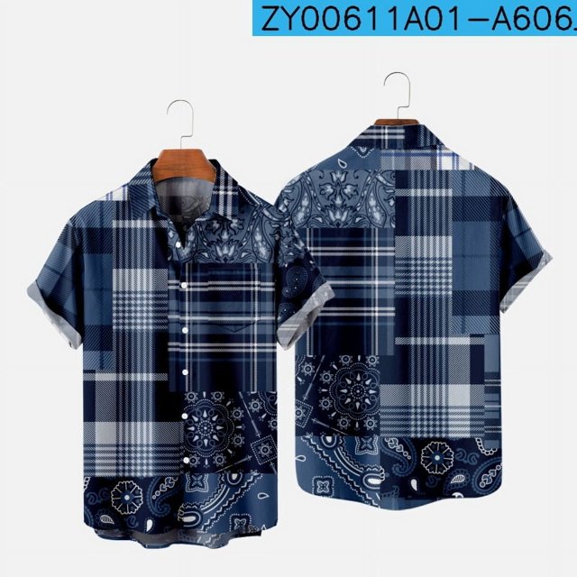 2022 New Original Risk Free Wave Pattern 3D Printing Lapel Men's T-Shirt Top Hawaiian Beach Style