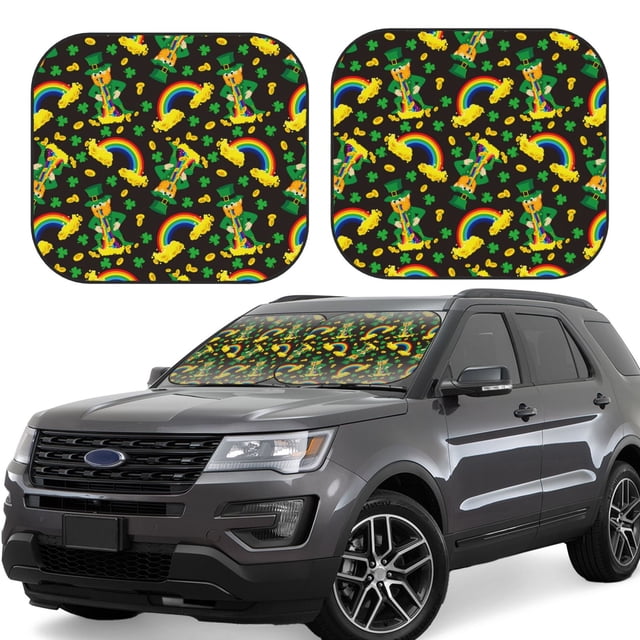 Disketp Happy St. Patrick's Day Pattern 2 Piece Windshield Sunshades,Folding Windshield Sun Shade for Car SUV Trucks Sedan,Blocks UV Rays Sun Visor Protector-Large