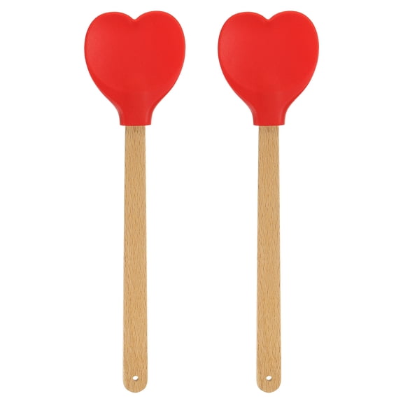 Uxcell 2 Pack Silicone Spatula with Wooden Handle, Heart Shaped Spatulas Heat-Resistant Non Stick Cake Scraper for Cooking Utensil Stirring Baking, Red