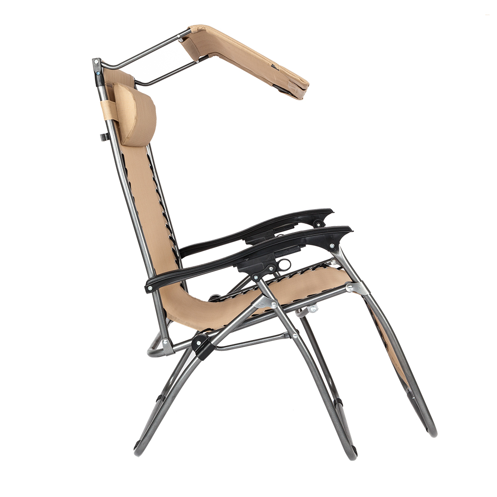 Veryke Zero Gravity Chair, Lounge Chair, Lawn & Patio Chair, Portable Folding Chairs for Sun Bath, Folding Beach Chair with Awning Leisure, Khaki - image 3 of 7