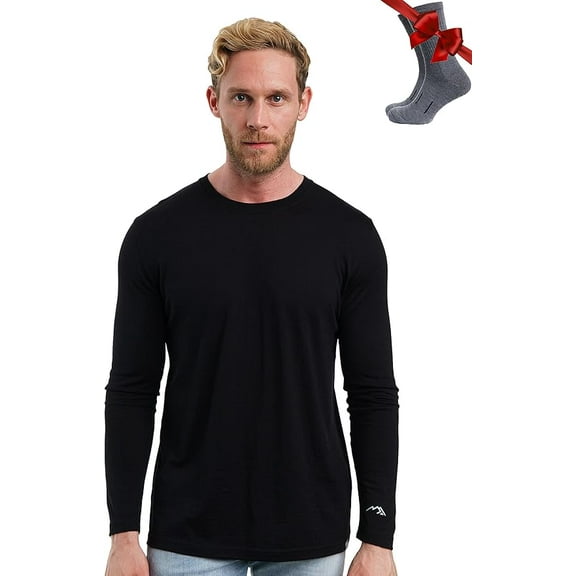𝗕𝗥𝗘𝗔𝗧𝗛𝗔𝗕𝗟𝗘 Merino.tech Men’s Lightweight Merino Wool Thermal Long Sleeve Shirt with Hiking Socks