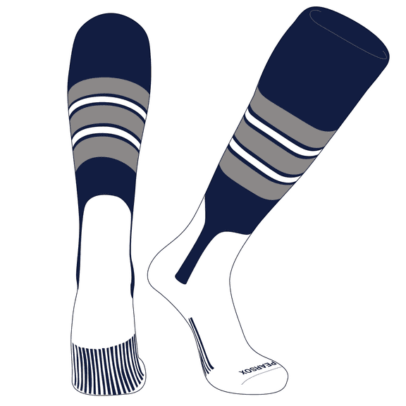 PEAR SOX OTC Baseball Softball Stirrup Socks (E, 7in) Navy, Silver, White (S)