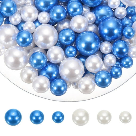 Uxcell 150 Pcs Pearl Bead for Vase Filler, 20/14/10mm Faux Pearl Floating Beads Makeup NO Hole for Candles Centerpieces Table Scatter Wedding Home Decoration(Bright Blue White)