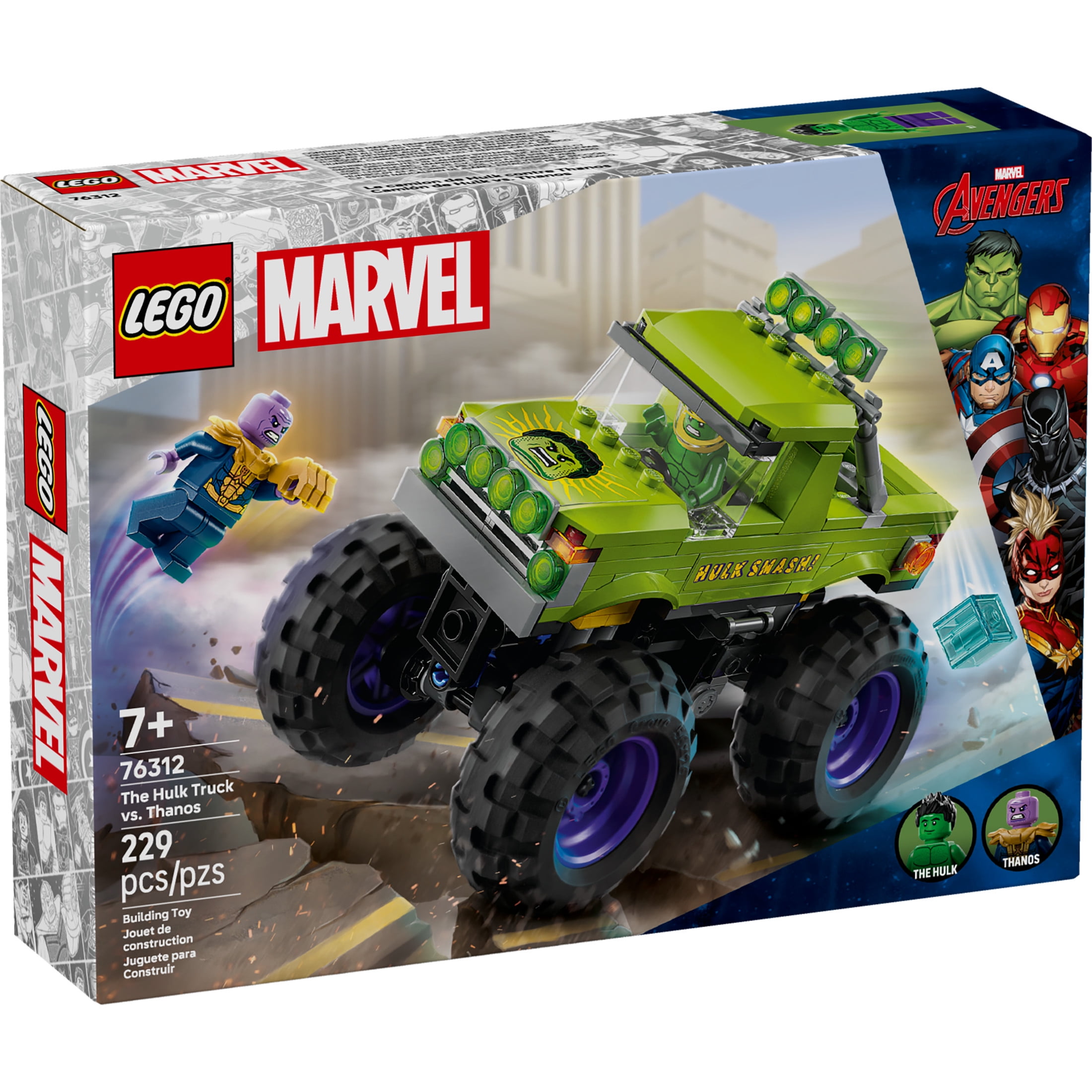 LEGO Marvel The Hulk Truck vs. Thanos - Monster Truck Building Toy for Kids 7+ - Includes Hulk & Thanos Toy Minifigures - Creative Birthday Gift Idea for Girls and Boys - 76312
