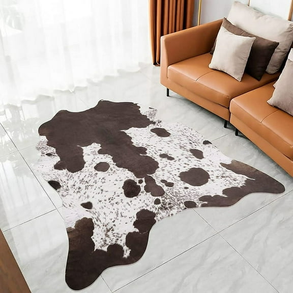 Noahas Cowhide Rug for Living Room, Cow Print Rug for Bedroom, Faux Cow Hides and Skins for Office, Cow Print Table Runner Throw Rugs, Faux Fur Fabric Rug Animal Print Decor Desk Rug 5.2x6.2 Feet