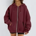 thumbnail image 5 of Zip Up Hoodie Women Oversized Fall Fashion Long Sleeve Hooded Sweatshirts Casual Y2K Jacket 2025 Winter Clothes Wine L, 5 of 5