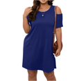 thumbnail image 2 of LWavelet Women's Plus Size Cold Shoulder Dress Short Sleeve Round Neck Casual Loose T-Shirt Dress with Pockets Royal Blue 5XL, 2 of 5