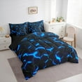 thumbnail image 3 of Manfei Teens Futuristic Honeycomb Twin Bedding Sets 7-Piece, Blue Abstract Ombre Bedding Comforter Set, Geometric Stripes Reversible Sheet Sets, Microfiber Bedroom Decor, 3 of 7