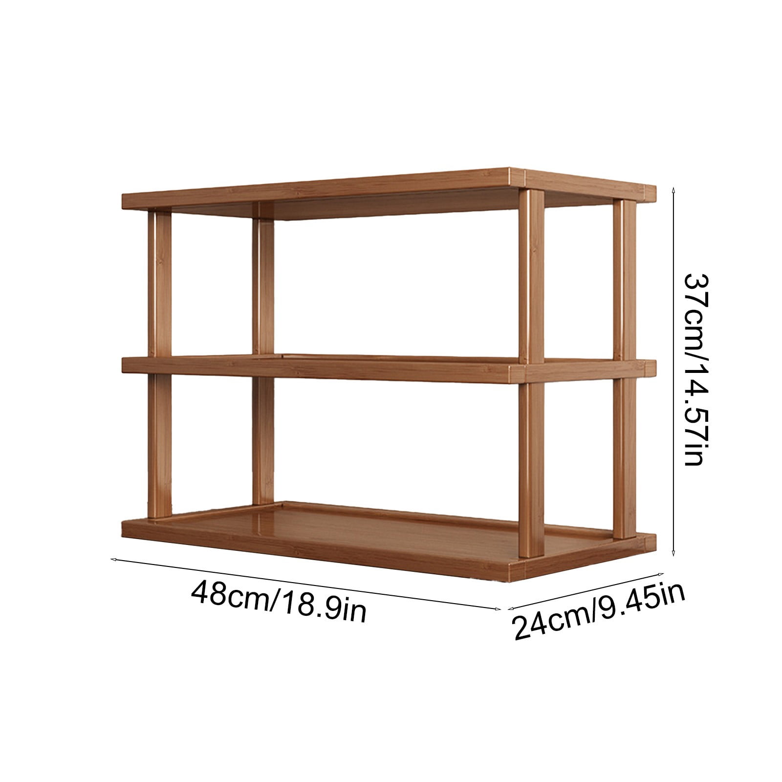 Brown Two Tier Desktop Storage Rack Kitchen Countertop Shelf Multi Layer Water Glass Rack Brown For Office Study Desk 18.89X14.56X9.44 Inches Wood