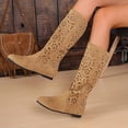 thumbnail image 6 of Mid Calf Boots With Cutout Design Low Heel Retro Boots Color: Khaki Size: 41, 6 of 9