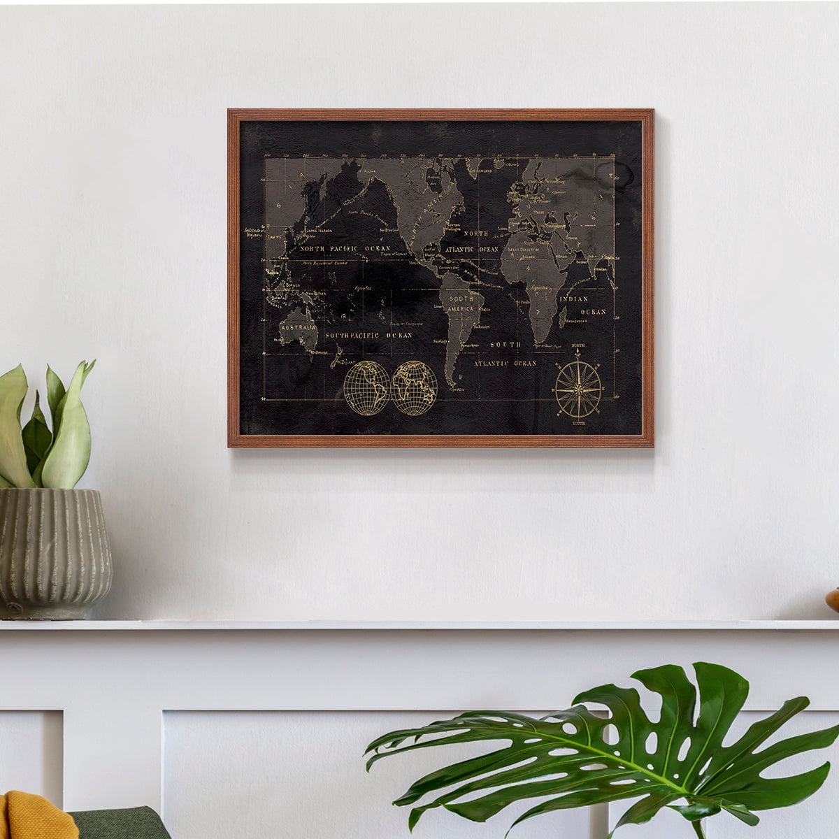 Black Gold Map by Carol Robinson - Restickable Framed Giclée Print