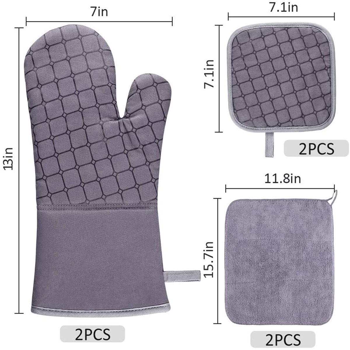 Kepooman Cotton Oven Mitts Set with Pot Holders & Kitchen Towels for Baking Cooking, Set of 6, Gray Kepooman Cotton Oven Mitts Set with Pot Holders & Kitchen Towels for Baking Cooking, Set of 6, Gray