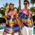 thumbnail image 3 of Jeiento Matching Hawaiian Outfits for Couples Coconut Tree Dress for Women Sunset Men's Button Down Shirts Matching Couples Outfits for Beach, Luau, Cruise, 3 of 6