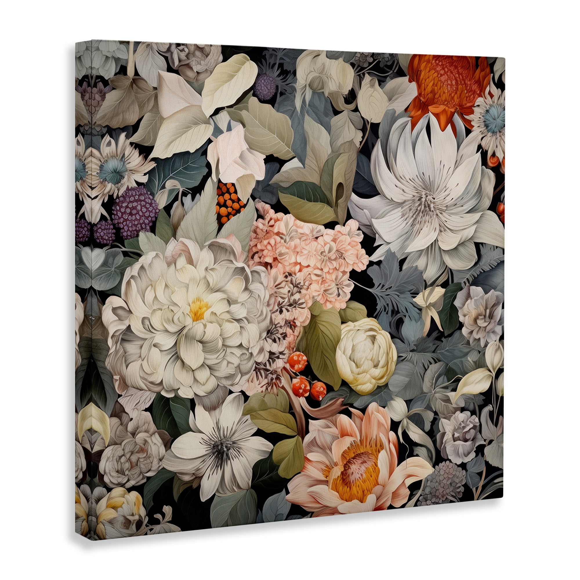 Stupell Industries Grey Mixed Botanicals Botanical & Floral Painting Gallery Wrapped Canvas Art Print Wall Art, 36 x 36