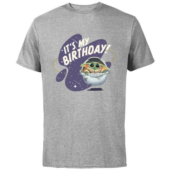 Star Wars Mandalorian Grogu Hover Pram It’s My Birthday! - Short Sleeve Cotton T-Shirt for Adults - Customized-Athletic Heather