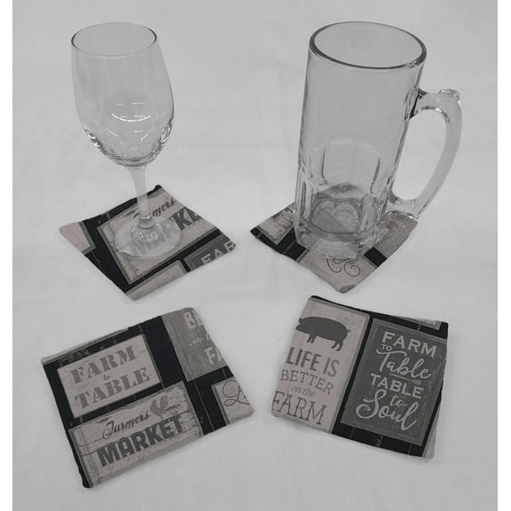 Farm To Table Cloth Coasters by Penny's Needful Things (Set of 4) Gray