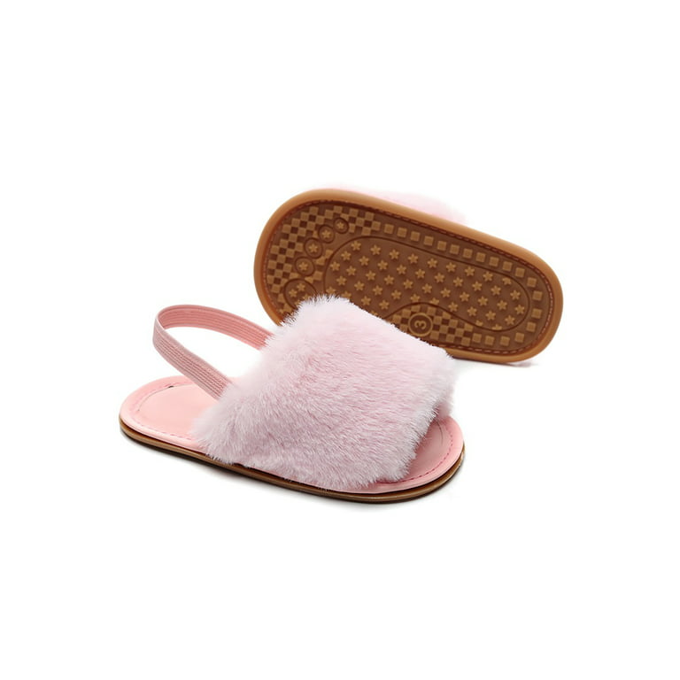 Fangasis Infant Fuzzy Sandals Elastic Strap Slipper Open Toe Baby Girls Sandal Walking Comfortable Pink 3C - Walmart.com