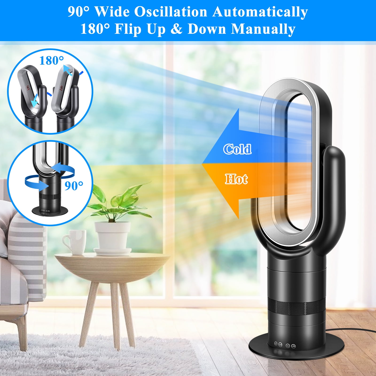 HealSmart 26-inch Space Heater Bladeless Tower Fan, Heater & Coolingn Combo, with Remote Control, for Home Air Conditioner, - Walmart.com
