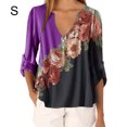 thumbnail image 1 of Blusa Camisa con cuello en V y estampado floral Blusa suelta de manga larga Top de mujer, Morado oscuro, S Sweethay AP002021-73, 1 of 5