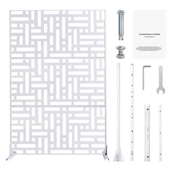 KFFKFF Metallic Privacy Barrier, Dimensions 47" Height x 76" Width, 3-Panel Outdoor Privacy Shields, Self-Supporting Outdoor Partition, Ornamental Garden Metal Privacy Wall for Balcony, Patio, White