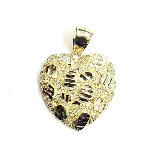New 10k yellow gold nugget heart pendant charm fine gift for women jewelry 4.7g