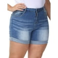 thumbnail image 5 of Gocolloa Womens Plus Size Jean Shorts Stretchy High Waisted Distressed Fold Hem Denim Shorts Royal Blue 24W, 5 of 6
