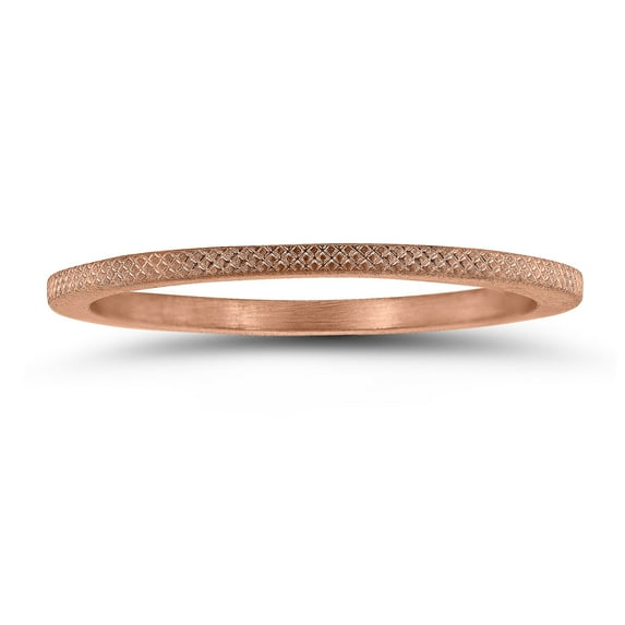 SZUL Women's 1MM Thin Wedding Band with Cross Hatch Center in 14K Rose Gold