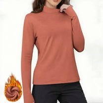 APEXFWDT Women's Mock Neck Thermal Shirts Long Sleeve Light Fleece Base Layer with Thumb Hole for Women Cold Weather,S,Pink