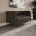 thumbnail image 6 of Home Design Weiss 3-Piece Velvet Square Arm Living Room Set with Sofa, Loveseat, and Armchair, Channel-Tufted Back, Gold Legs, Brown, 6 of 11