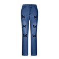 thumbnail image 4 of up to 60% off Gifts wycnly Womens Denim Pants Vintage Butterfly Print Button High Waist Jeans Trousers Fashion Leisure Stretchy Denim Long Pants with Pockets Blue m, 4 of 6