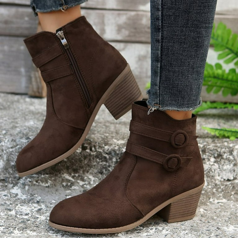 LUOGENLI Female Ankle Boots for Women Wide Width Women s Fashion Color Matching Autumn and Winter Women s Boots with Side Zipper Short Boots Cowboy