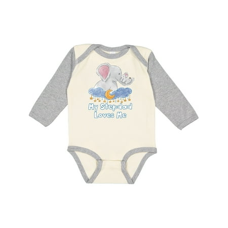 

Inktastic My Stepdad Loves Me Cute Elephants Clouds Moon and Stars Gift Baby Boy or Baby Girl Long Sleeve Bodysuit