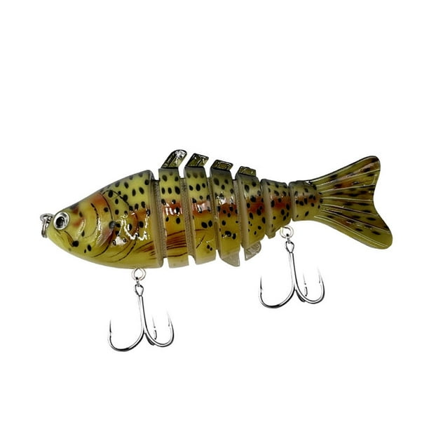 Señuelos de pesca con anzuelo Swimbait, anzuelos metálicos, cebos duros realistas falsos de 7 segmentos Amarillo Negro