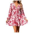 thumbnail image 2 of Neewe Sundresses for Women 2026 Summer Casual Loose V Neck Long Sleeve Classic Print Tshirt Dress, 2 of 8