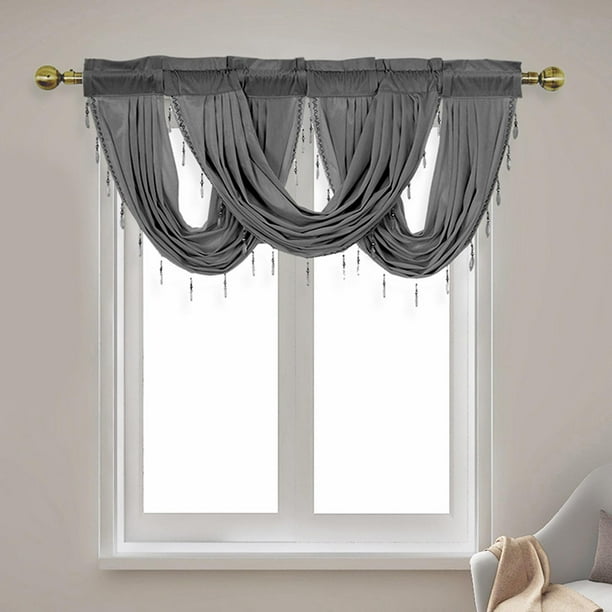 Cenefas de cortina de cocina de poliéster, elegante, cocina, hogar, sala de , bolsillo de varilla, cortinas pequeñas pequeñas gris perfecl cortinas de ventanas