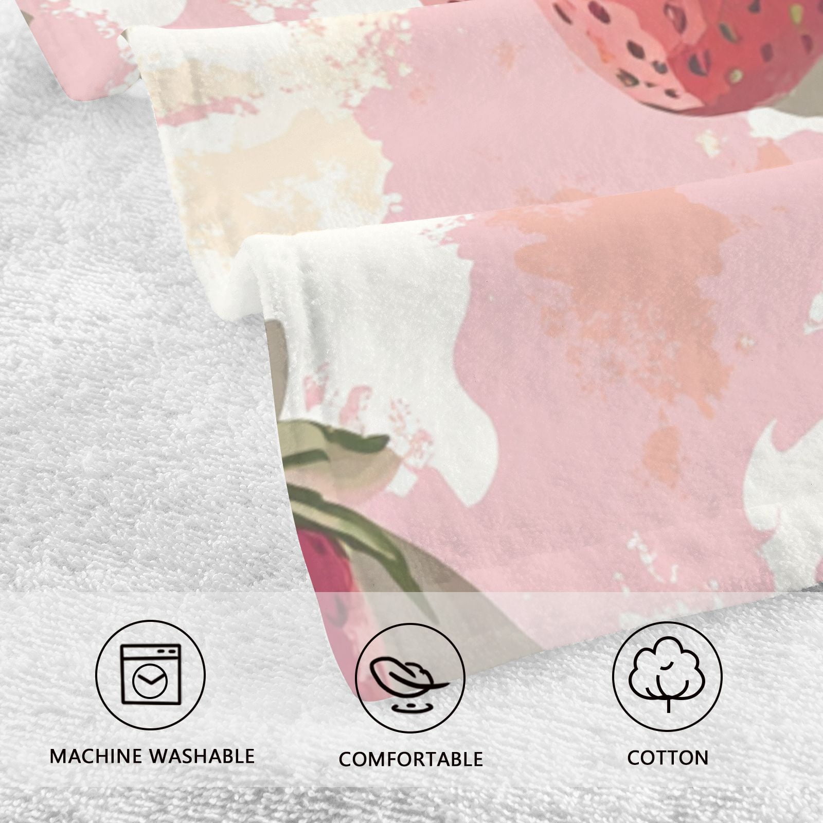 Print Strawberrys Hand Towels Cotton Bath Towels Large Face Towels Absorbent for Bathroom 2 Packs