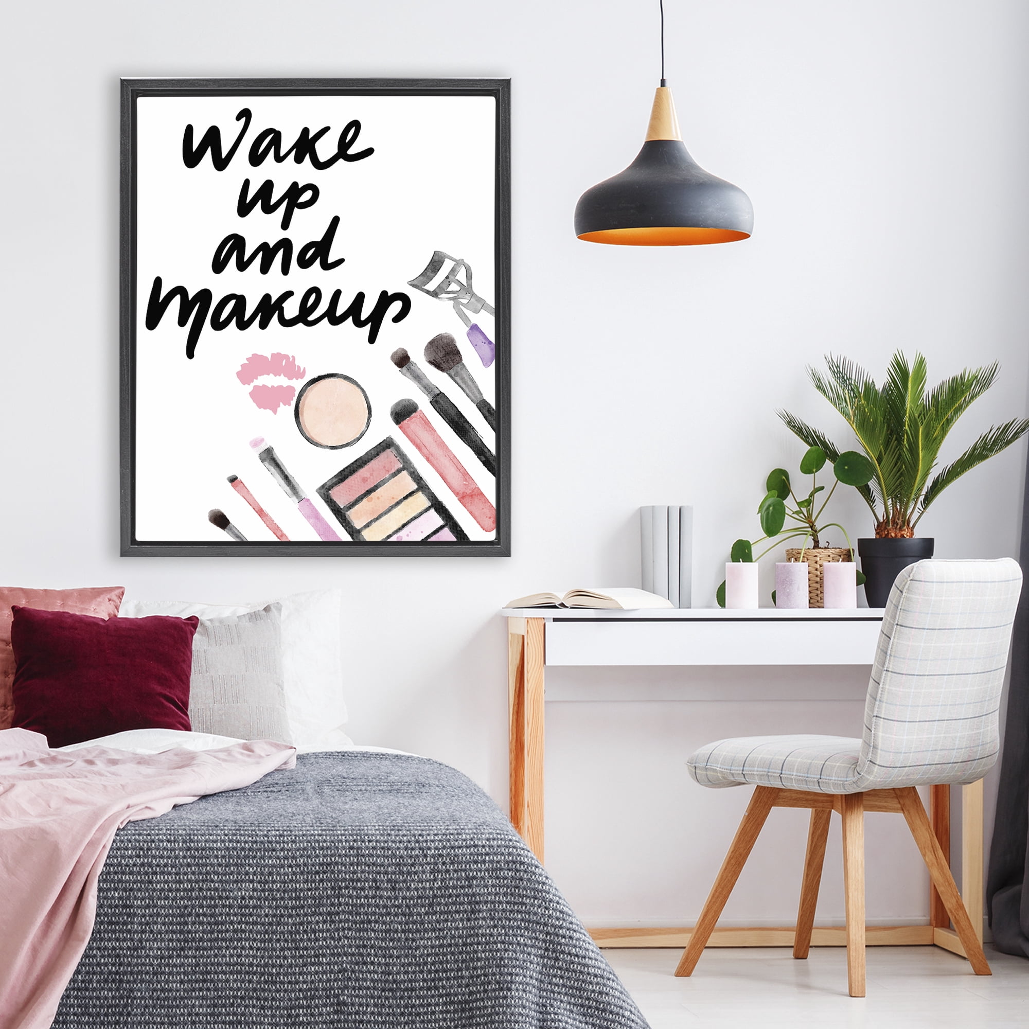 Stupell Industries Wake Up & Makeup Black Framed Floater Canvas Wall Art, design by Jesse Keith