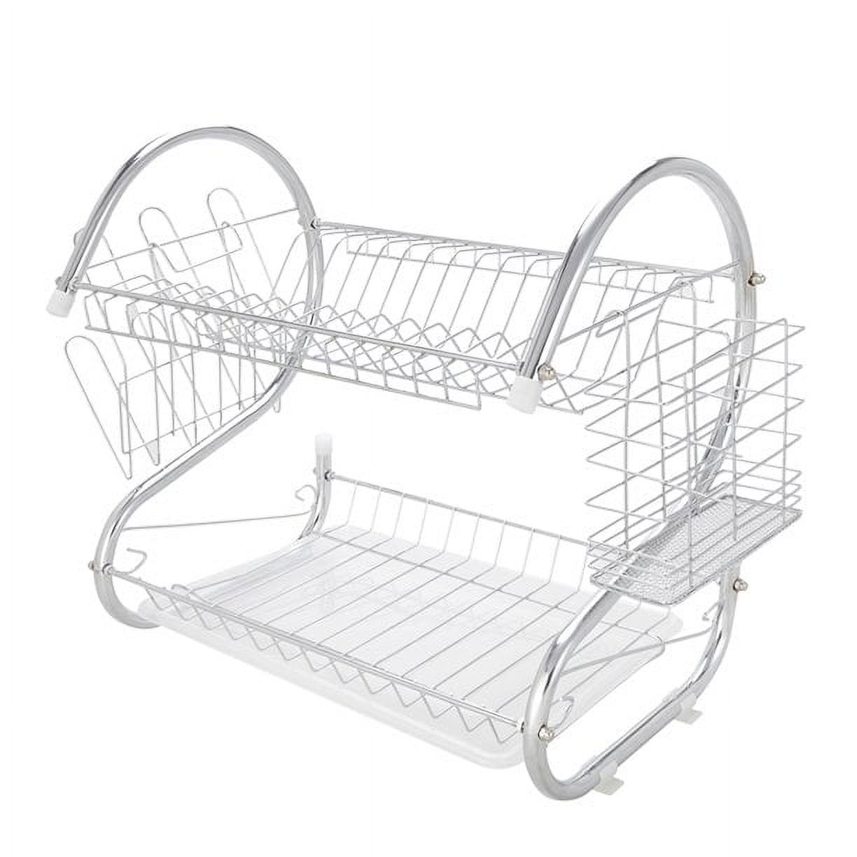 Good world Hot Sale 2-Tier Stainless Steel Silver Dish Rack with Drainboard - image 2 of 7