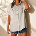 thumbnail image 5 of Cotton Linen Button Down Shirts for Women Collared Short Sleeve Work Blouse Trendy Loose Fit Summer Tops with Pocket (Khaki, XXL), 5 of 5
