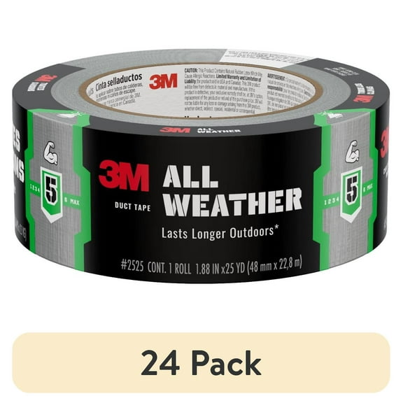 (24 pack) 3M All Weather Duct Tape, Black, Lasts Longer Outdoors, 1.88 in. x 25 yd., 1 Roll
