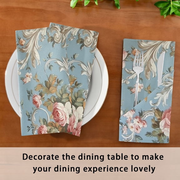 Satin Native Fab Cotton Dinner Napkin Charming Rose Garden Wallpaper Reusable
