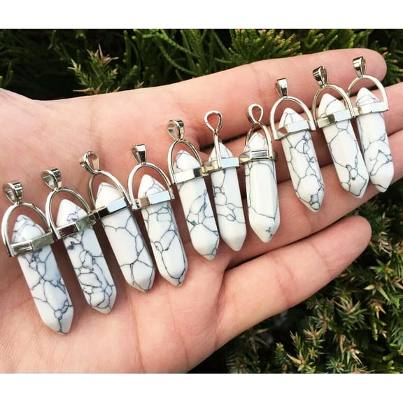 QQTDFG 10pcs White Howlite Stone Crystal Pendants bead Point Healing Gemstone Pendant-default