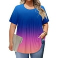 thumbnail image 2 of RYRJJ Womens Plus Size Tops Short Sleeve Blouses Dressy Casual Summer Pleated Front Crewneck T Shirts Gradient Tie Dye Tees(Dark Blue,3XL), 2 of 9