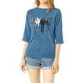 thumbnail image 2 of INSPIRE CHIC Woman's Drop Shoulder 3/4 Sleeves Horse Print Loose Tops, 2 of 5