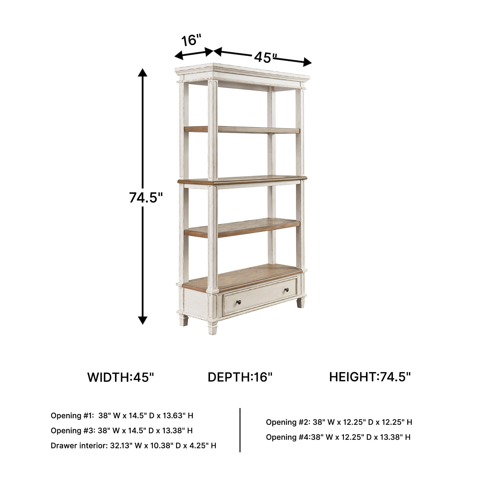 Signature Design by Ashley Realyn 75" Farmhouse Bookcase with Drawer - Chipped White & Brown