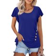 thumbnail image 2 of Fashnice Ladies T Shirt Crewneck T-shirt Short Sleeve Summer Tops Loose Work Tee Blue XL, 2 of 4